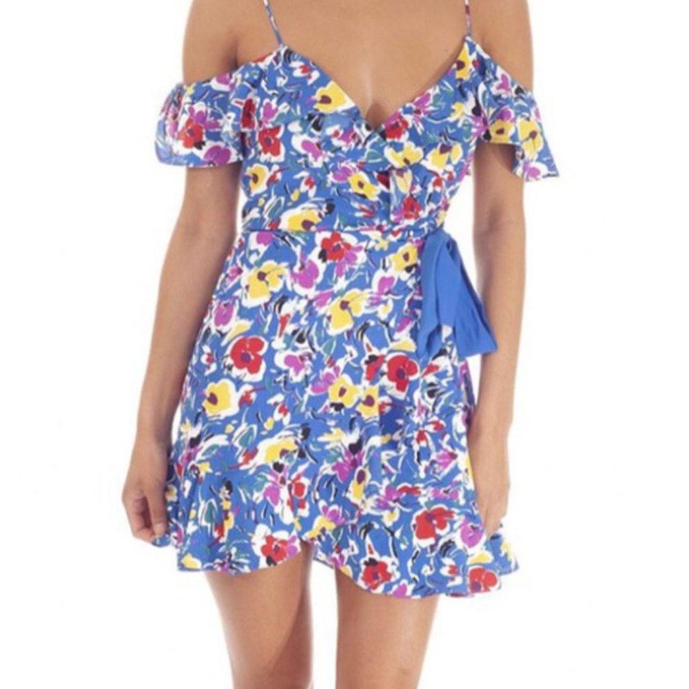 Blue Floral Off the Shoulder Wrap Dress - Topshop